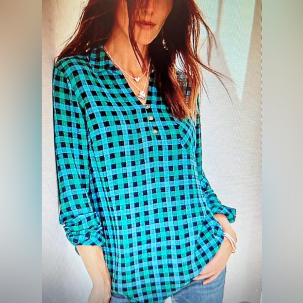 J JILL SOFT TEXTURED PLAID PULLOVER TOP SIZE MEDIUM NWT!